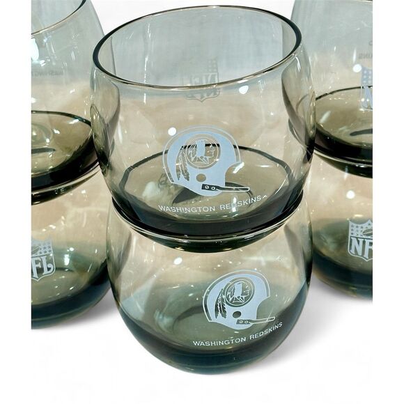 Vintage Washington Redskins NFL Smoke Gray Low-ball Barware, Set of 6, 1970-80s - Picture 3 of 11